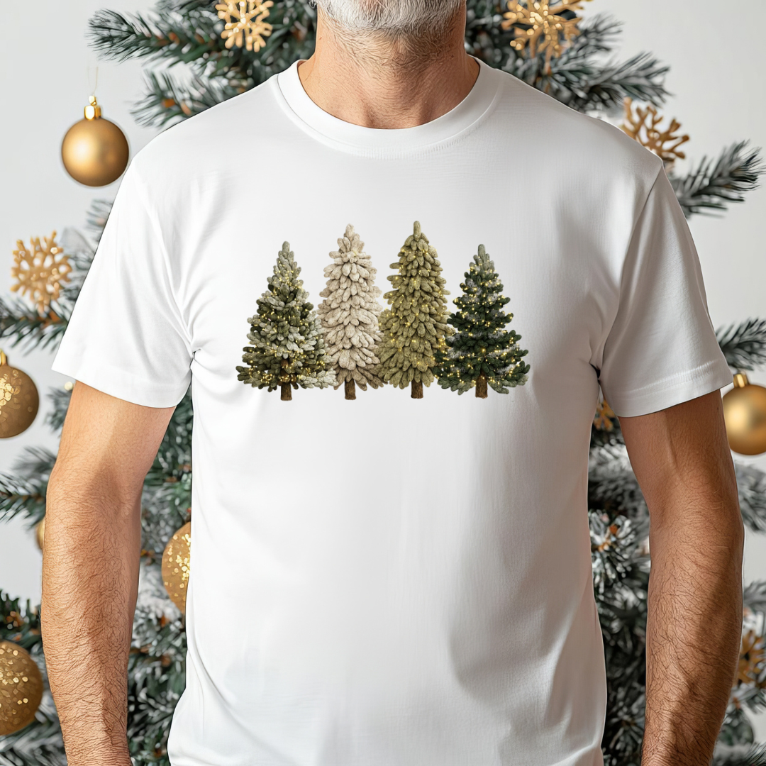 Faux Yarn Christmas Trees T-Shirt, Multiple Sizes And Colours, Textured Xmas T-Shirt