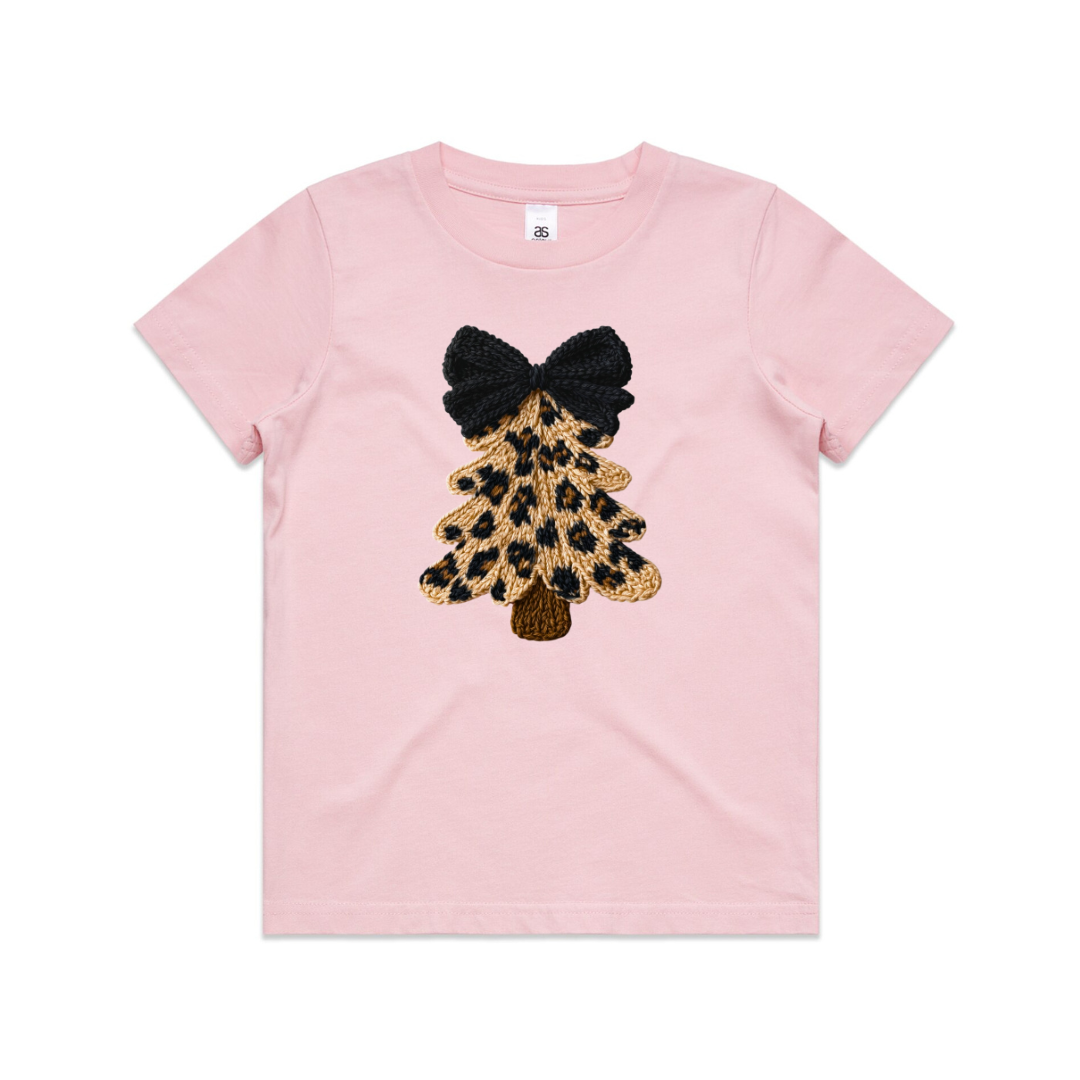 Faux Yarn Leopard Print Christmas Trees T-Shirt, Multiple Sizes And Colours, Textured Xmas T-Shirt