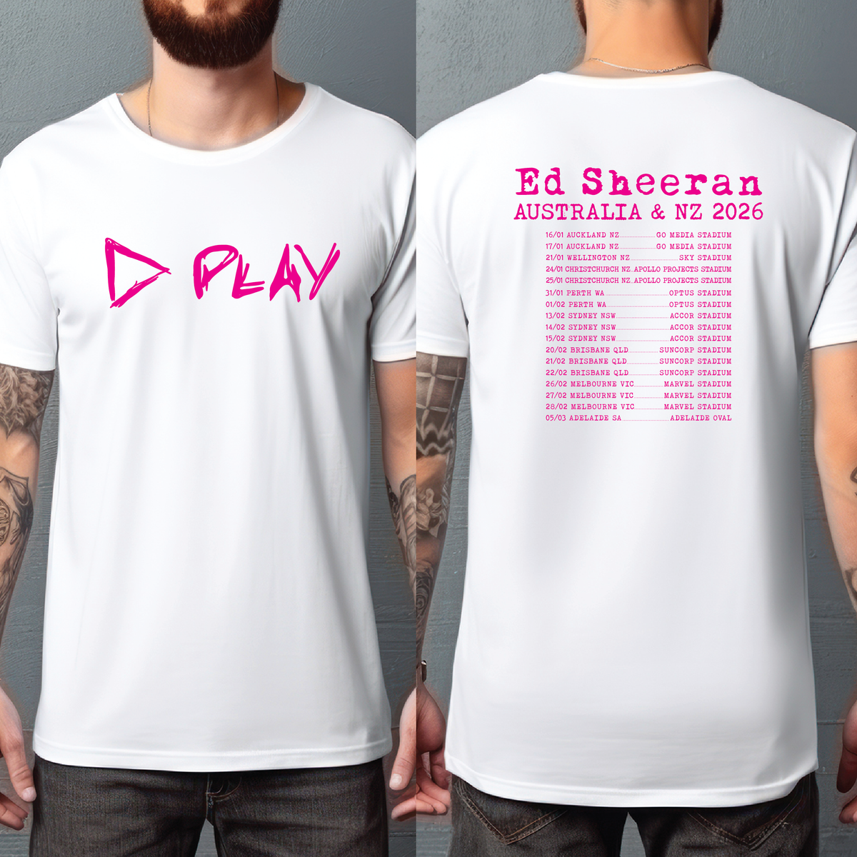 Ed Sheeran Play Album Australian & NZ Tour 2026 (MORE COLOURS & STYLES)