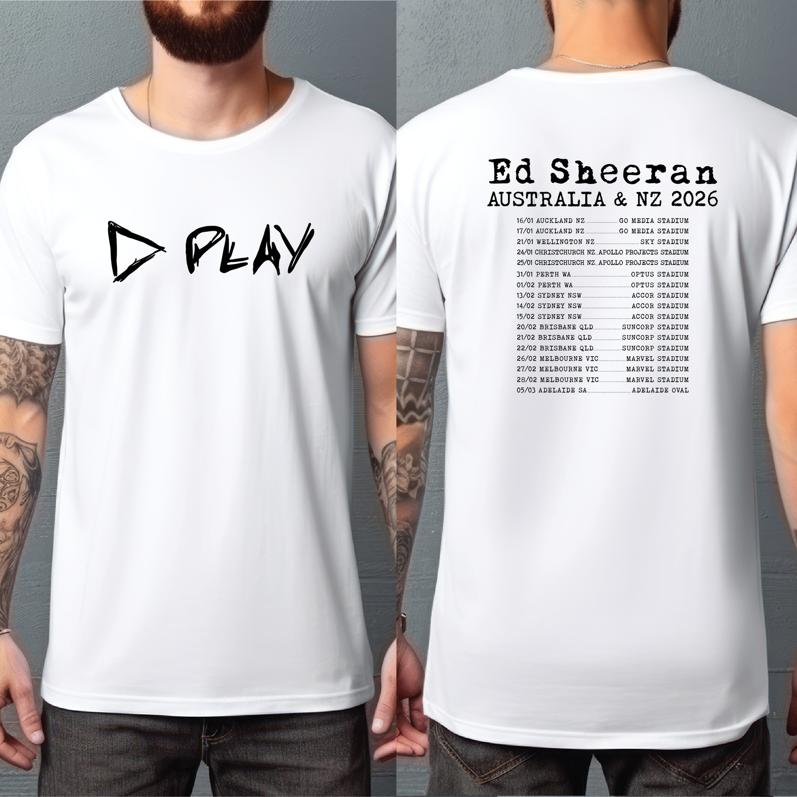 Ed Sheeran Play Album Australian & NZ Tour 2026 (MORE COLOURS & STYLES)