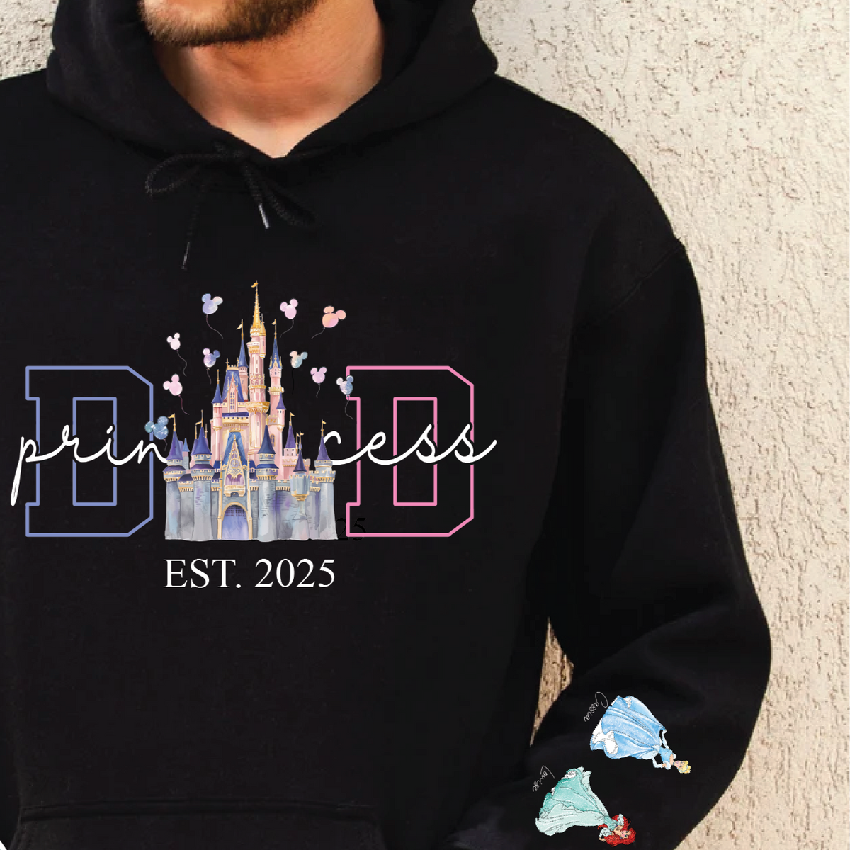 Princess Dad (Disney Princess Characters) Personalised With Kids Names Black Hoodie