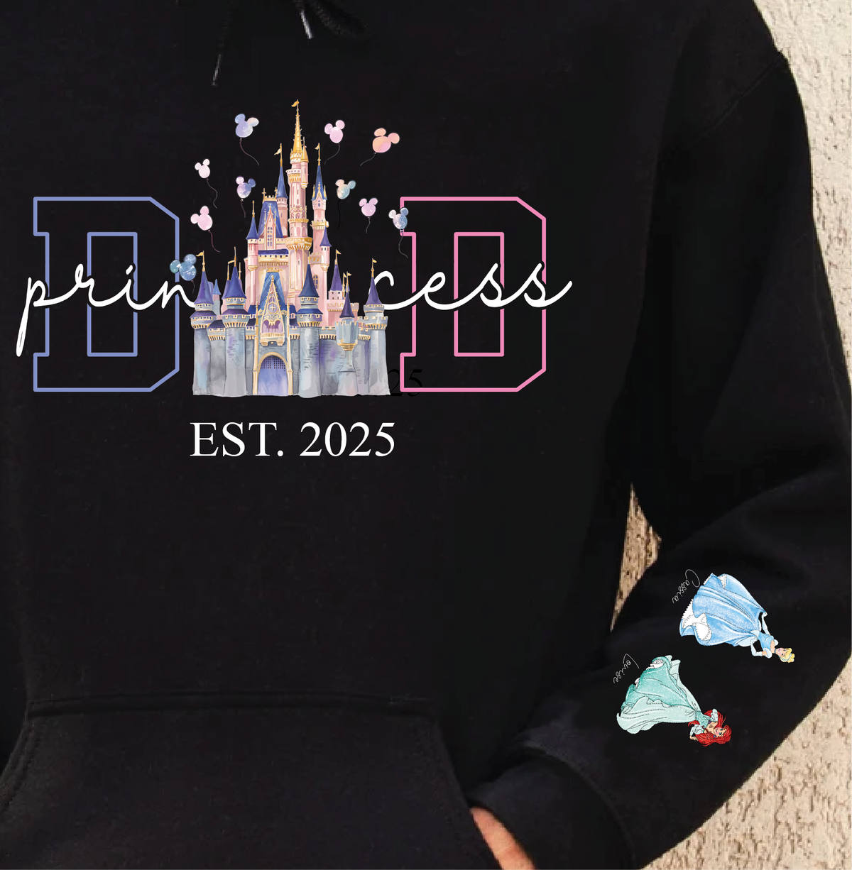 Princess Dad (Disney Princess Characters) Personalised With Kids Names Black Hoodie