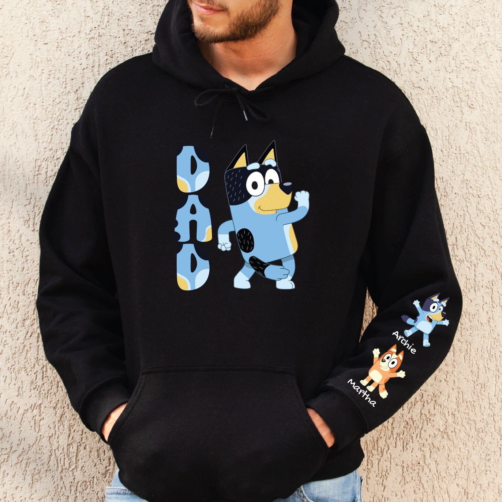 Bandit Hoodie (Bluey's Dad) With Personalised Sleeve Names