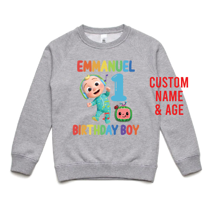 Cocomelon Character Birthday Jumper with Custom Name and Age