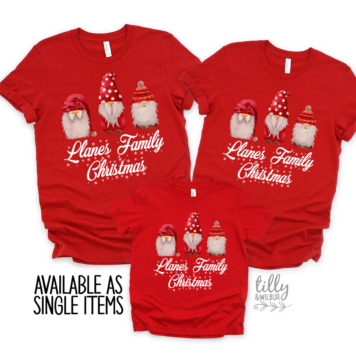 *MORE COLOURS AVAILABLE* Custom Surname Gnome Family Christmas T-Shirts