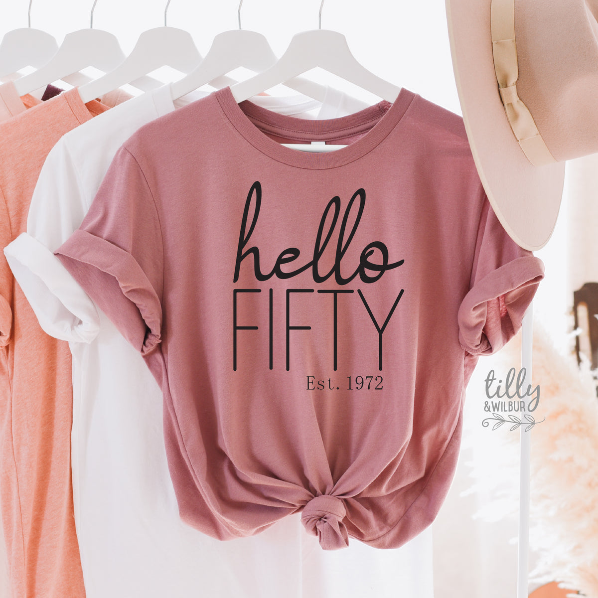 Hello Fifty With Custom Est Year (MORE COLOURS & STYLES)