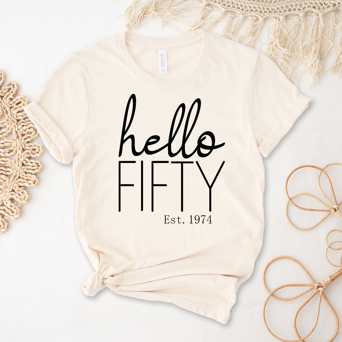 Hello Fifty With Custom Est Year (MORE COLOURS & STYLES)