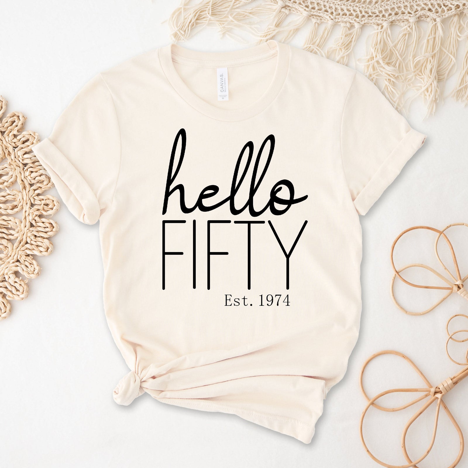 Hello Fifty With Custom Est Year (MORE COLOURS & STYLES)