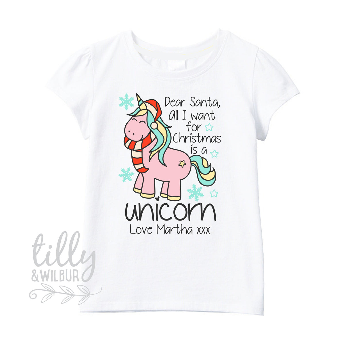 *MORE COLOURS AVAILABLE* Dear Santa, All I want For Christmas Is A Unicorn T-Shirt For Girls