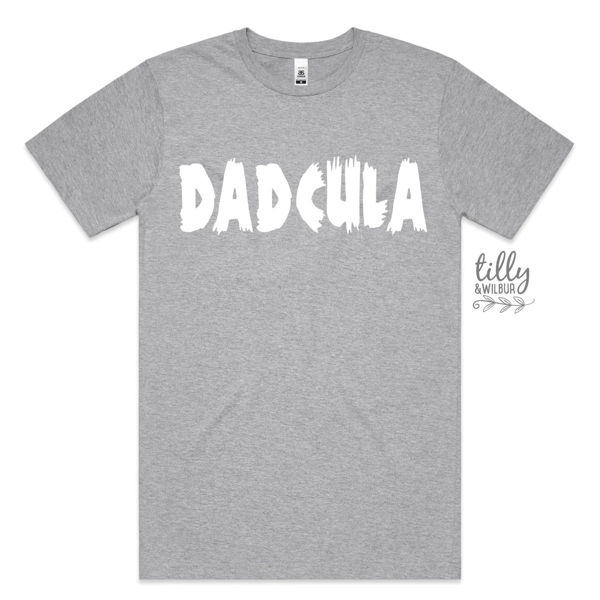 Gray t-shirt with 'DADCULA' text on a white background