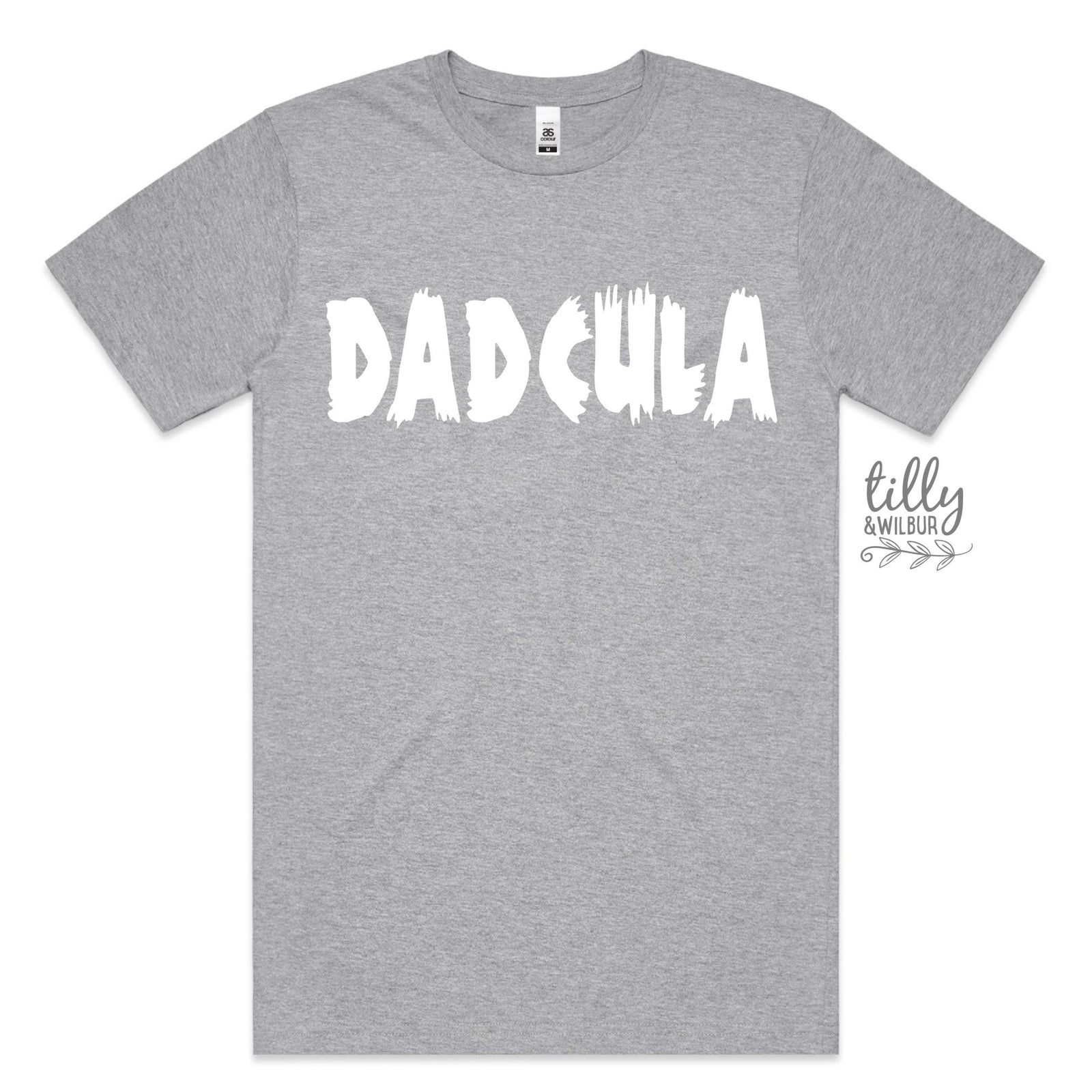 Gray t-shirt with 'DADCULA' text on a white background