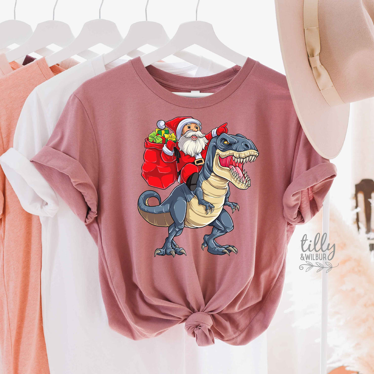 *MORE COLOURS AVAILABLE* Santa Riding Dino Christmas T-Shirt