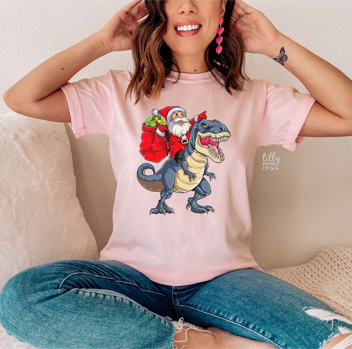 *MORE COLOURS AVAILABLE* Santa Riding Dino Christmas T-Shirt
