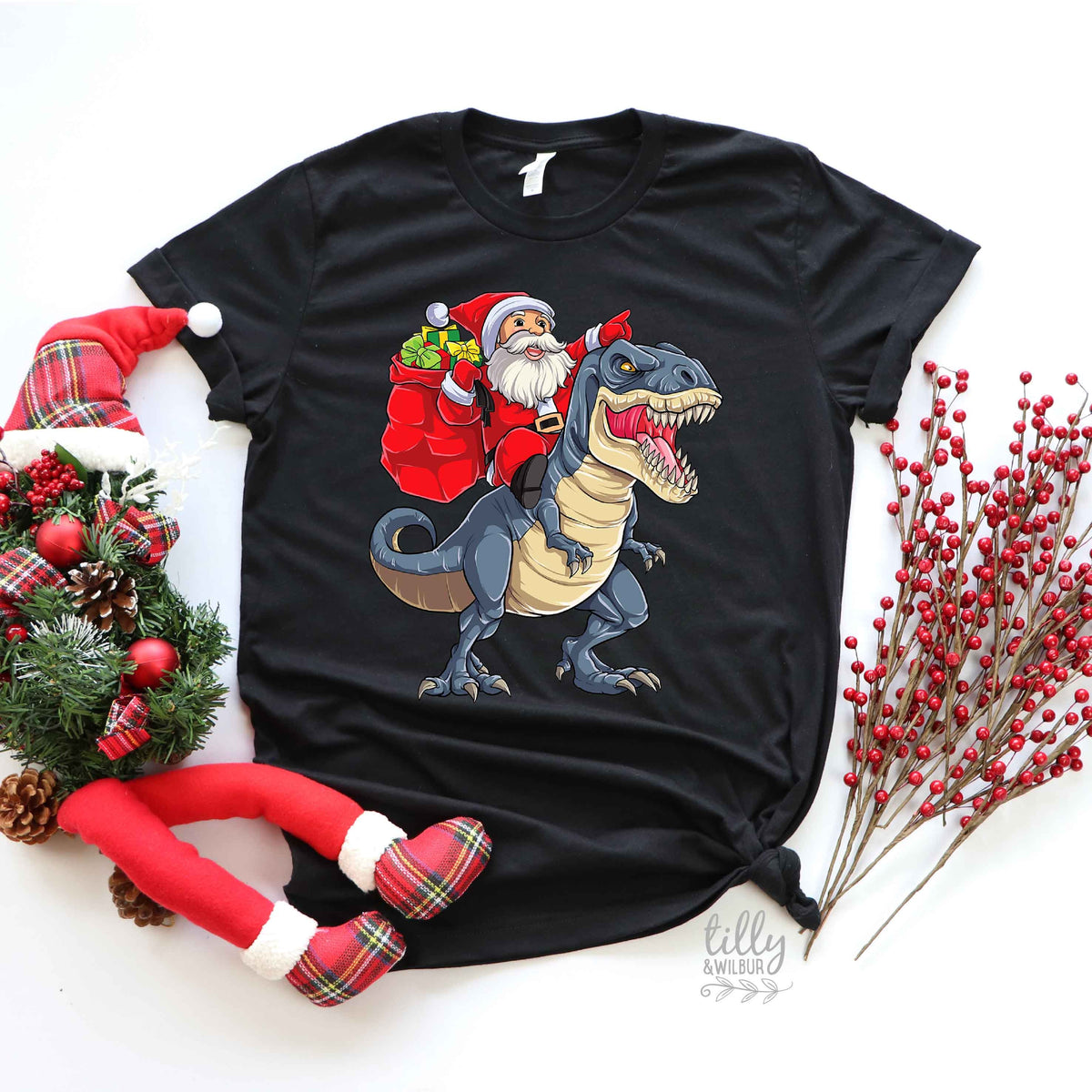 *MORE COLOURS AVAILABLE* Santa Riding Dino Christmas T-Shirt