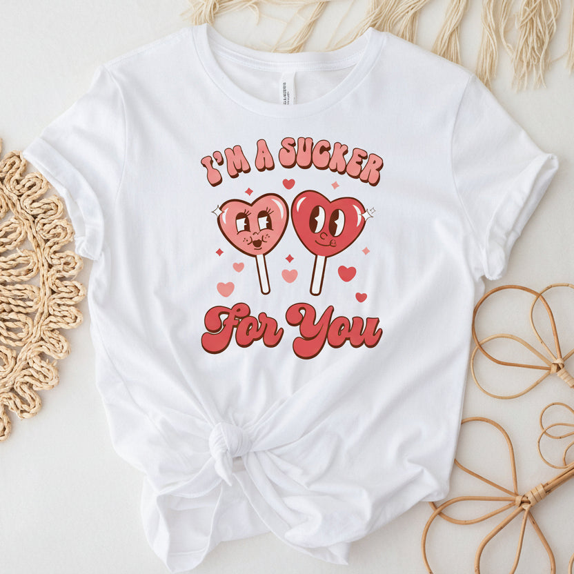 I'm A Sucker For You T-Shirt, Lollipop T-Shirt, Funny Valentine's Day T-Shirt, Retro Valentine's Day Shirt, Valentine's Day Gift, Love Sucks