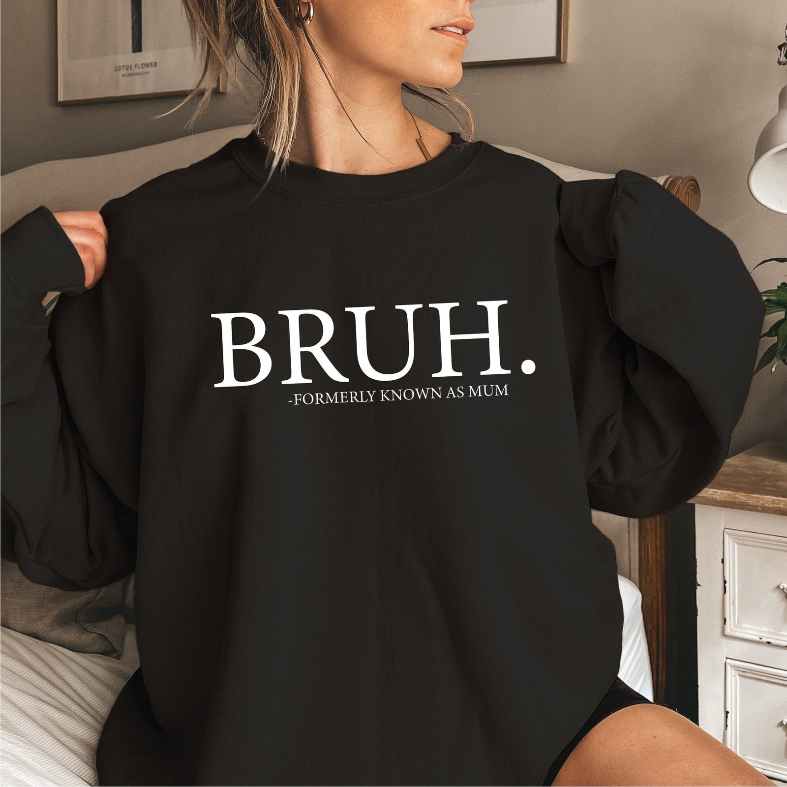 Bruh formerly known as mum sweatshirt in ecru, funny mum slogan jumper, relaxed fit women’s crewneck Australia