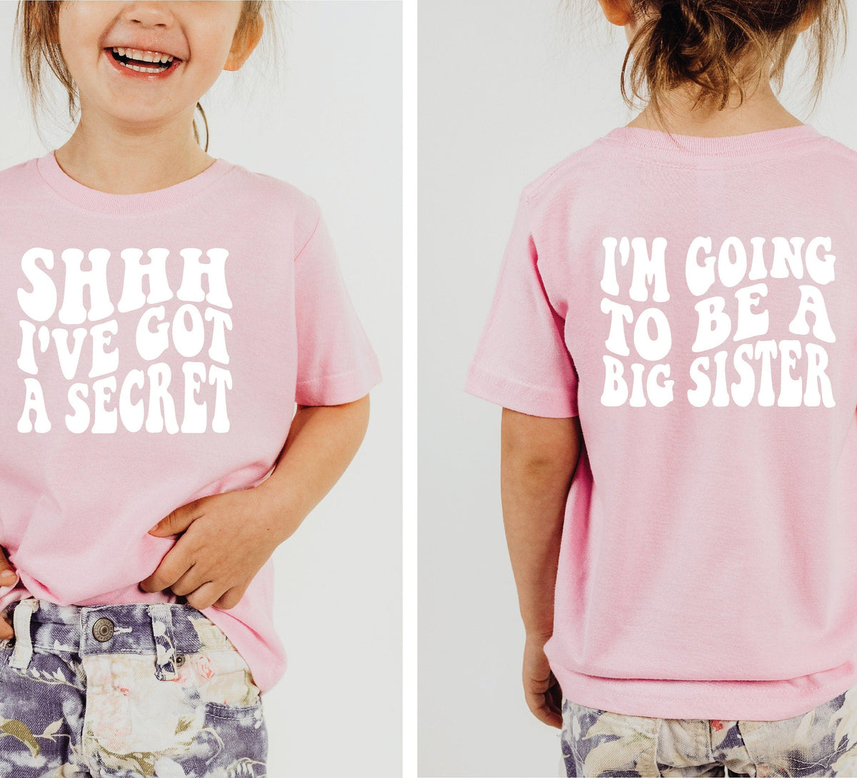 Big Sister T-Shirt, I've Got A Secret, I'm Going To Be A Big Sister T-Shirt, Front And Back Design, Pregnancy Announcement, Big Sis T-Shirt