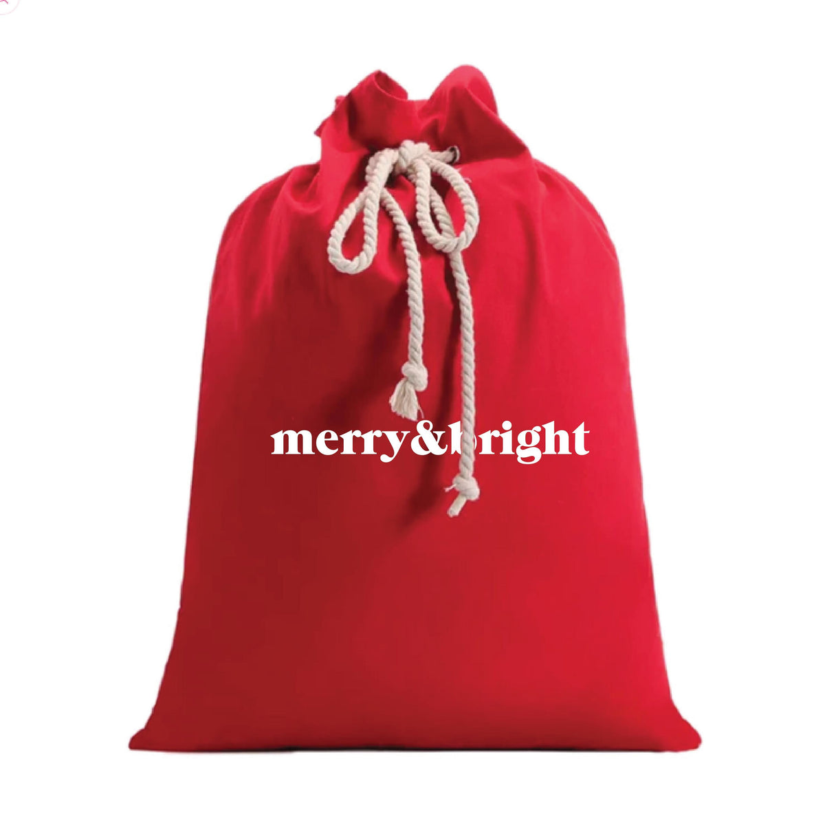 Merry & Bright Santa Sack, Minimalist Santa Sack, 50cm x 70cm, Quality Cotton Linen, Christmas Gift Bag, Christmas Keepsake, Xmas Stocking