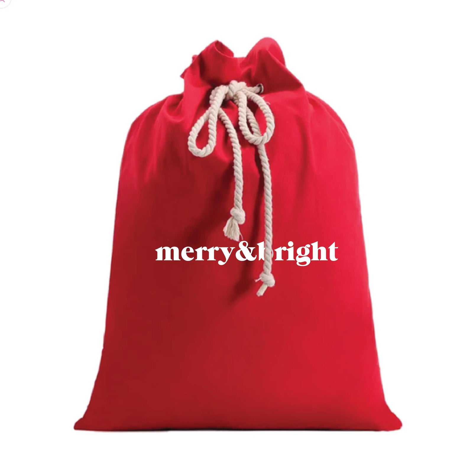 Merry & Bright Santa Sack, Minimalist Santa Sack, 50cm x 70cm, Quality Cotton Linen, Christmas Gift Bag, Christmas Keepsake, Xmas Stocking