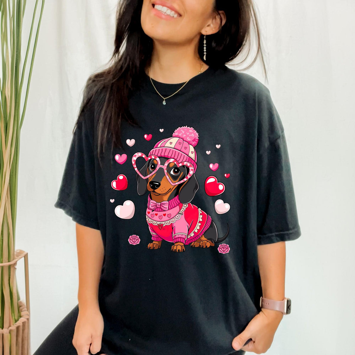Valentine's Dachshund T-Shirt, Valentine's Day T-Shirt, Dachshund T-Shirt, Cool Valentine's Dachshund T-Shirt, Coquette T-Shirt