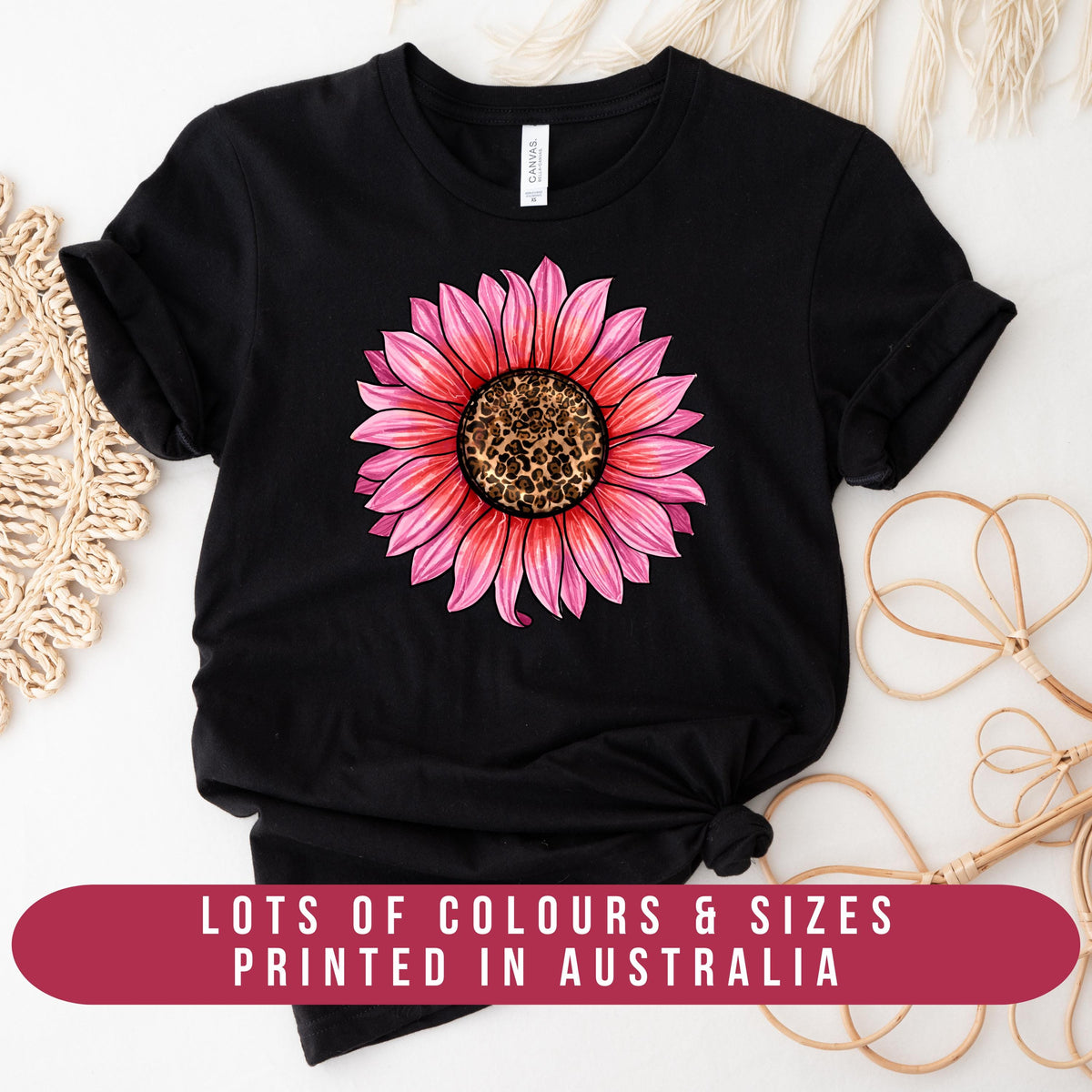 Pink Flower T-Shirt, Valentine's Day T-Shirt, Flower T-Shirt, Leopard & Pink Valentine's T-Shirt, Fashion Women's T-Shirt, Love Tee