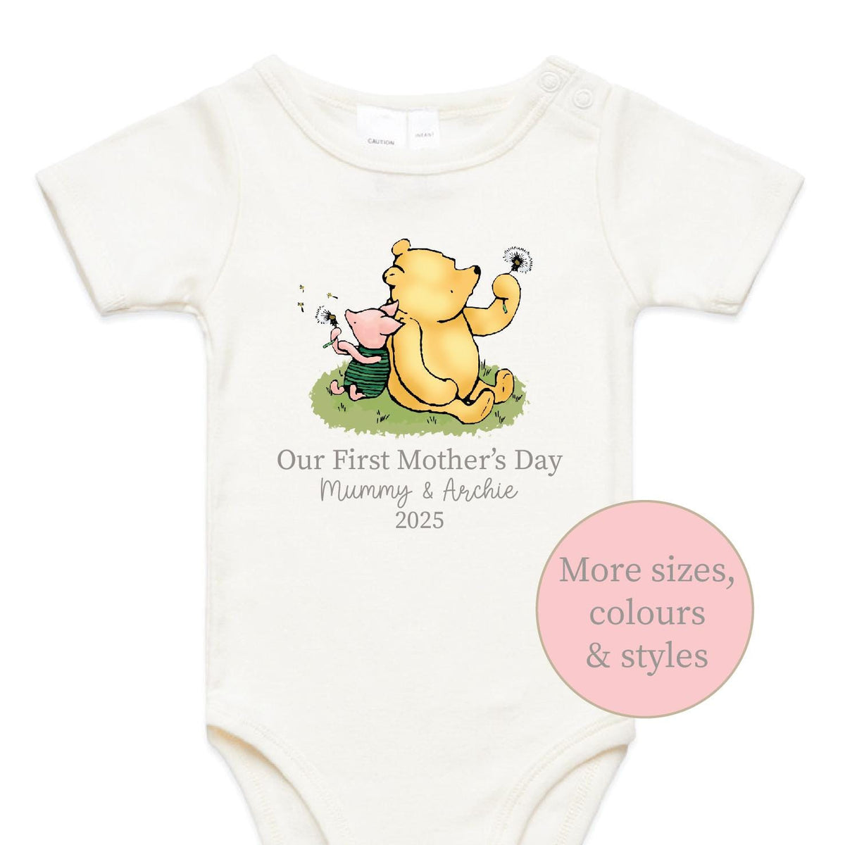 Personalised Our First Mother's Day 2025 Bodysuit, Winnie The Pooh And Piglet, Mother's Day Gift, Mother's Day Bodysuit, 1st Mother's Day