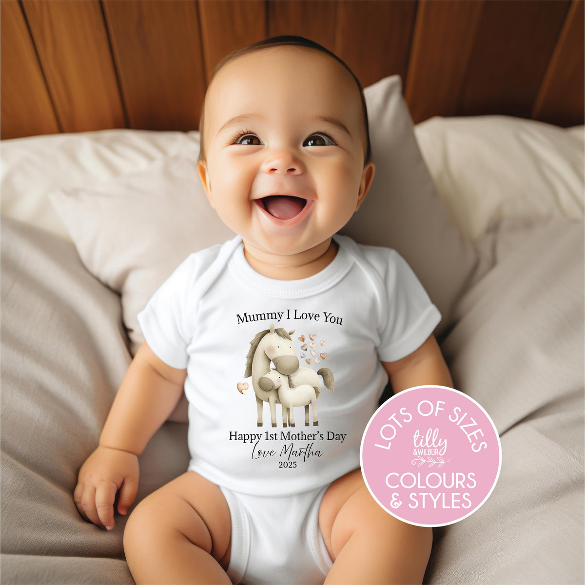 Personalised Our First Mother's Day Bodysuit, 1st Mother's Day Baby Gift, Horse And Foal, Custom First Mother's Day Baby Outfit