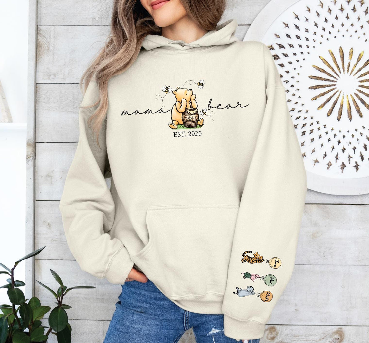 Mama Bear Hoodie With Est Year And Character with Name/s On Sleeve