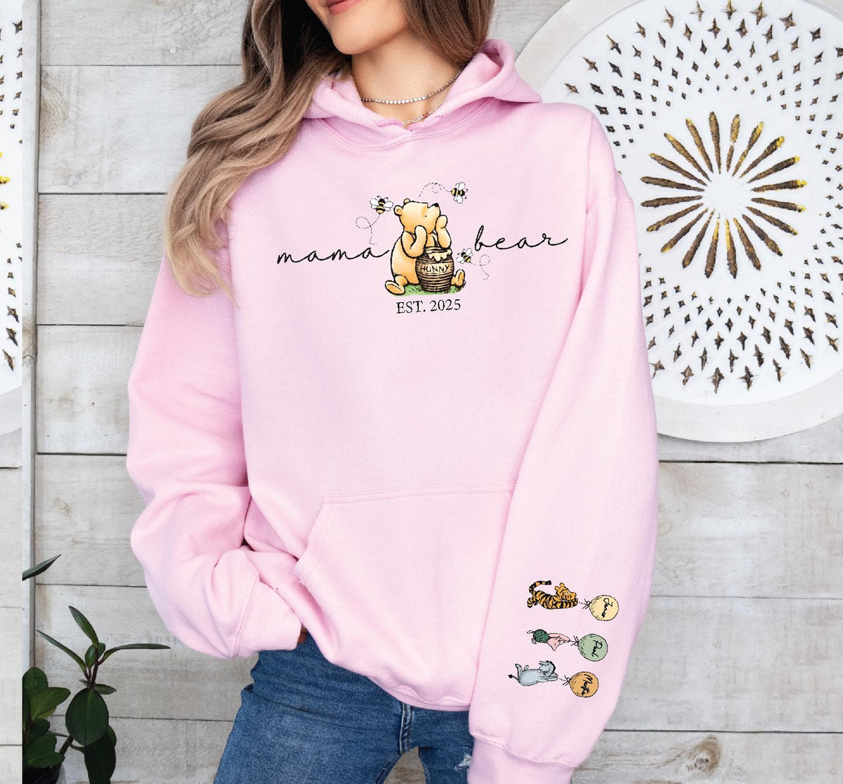 Mama Bear Hoodie With Est Year And Character with Name/s On Sleeve