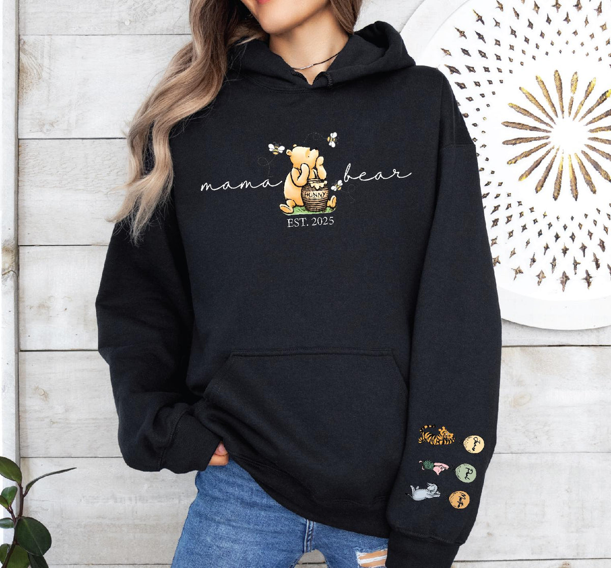 Mama Bear Hoodie With Est Year And Character with Name/s On Sleeve