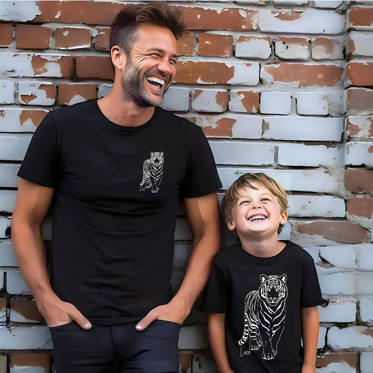 Matching Tiger Shirts for Father & Child, More Colours / Styles, Custom Name Daddy and Me T-Shirts – Animal Matching Outfits – Father's Day