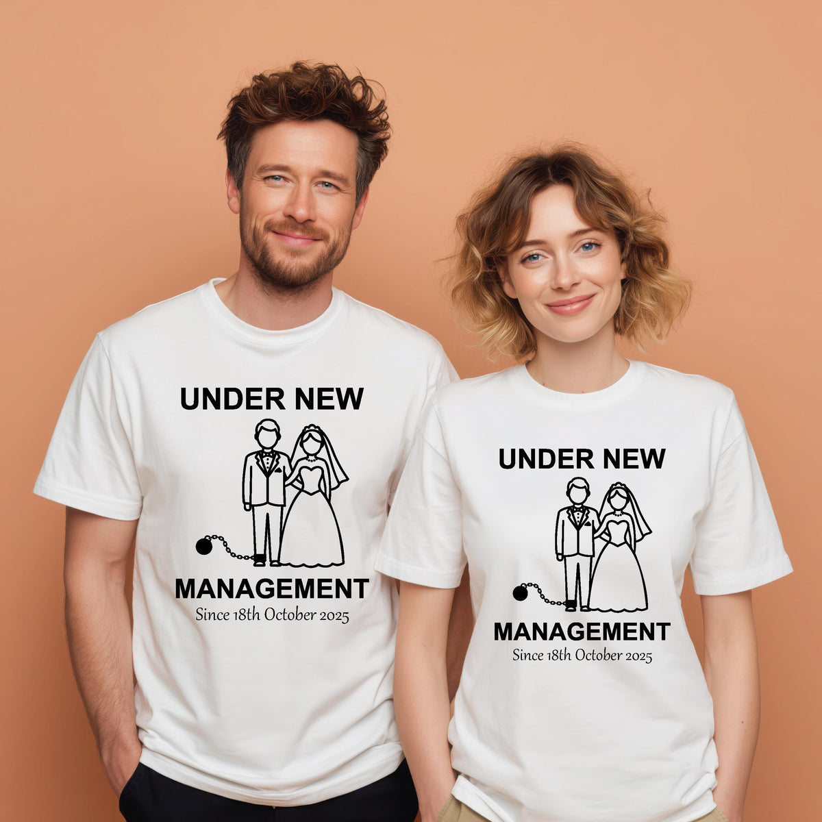 Under New Management Couple T-Shirts – Funny Wedding Shirts, Bride / Groom Gift, Newlywed Matching Tees, Multiple Sizes & Colours, Honeymoon