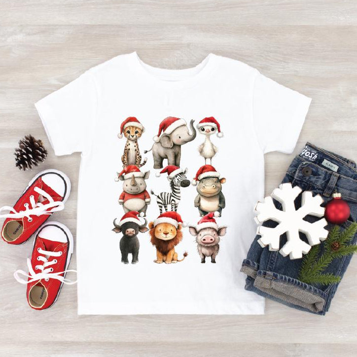 Safari Animal Christmas T-Shirt, Multiple Sizes & Colours, Cute Kids And Adults Xmas Tee, Holiday Safari Animals Shirt, Christmas Gift Idea