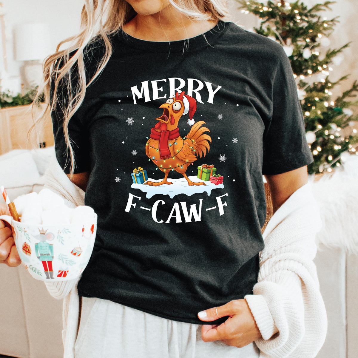 Funny Christmas Chicken F-Caw-F T-Shirt | Lots of Colours & Sizes | Hilarious Holiday Tee | Perfect Xmas Gift for Everyone | Chicken Lover
