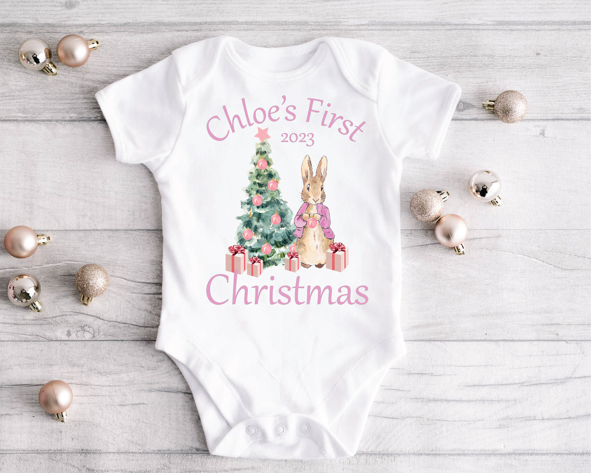 Personalised Peter Rabbit (Flopsy) First Christmas Bodysuit