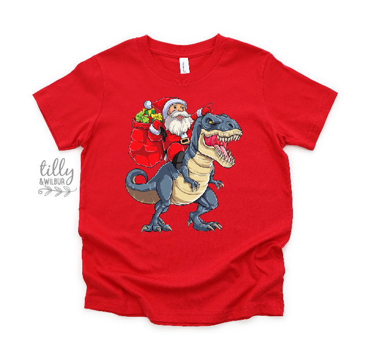 Santa Riding A Dinosaur Christmas T-Shirt
