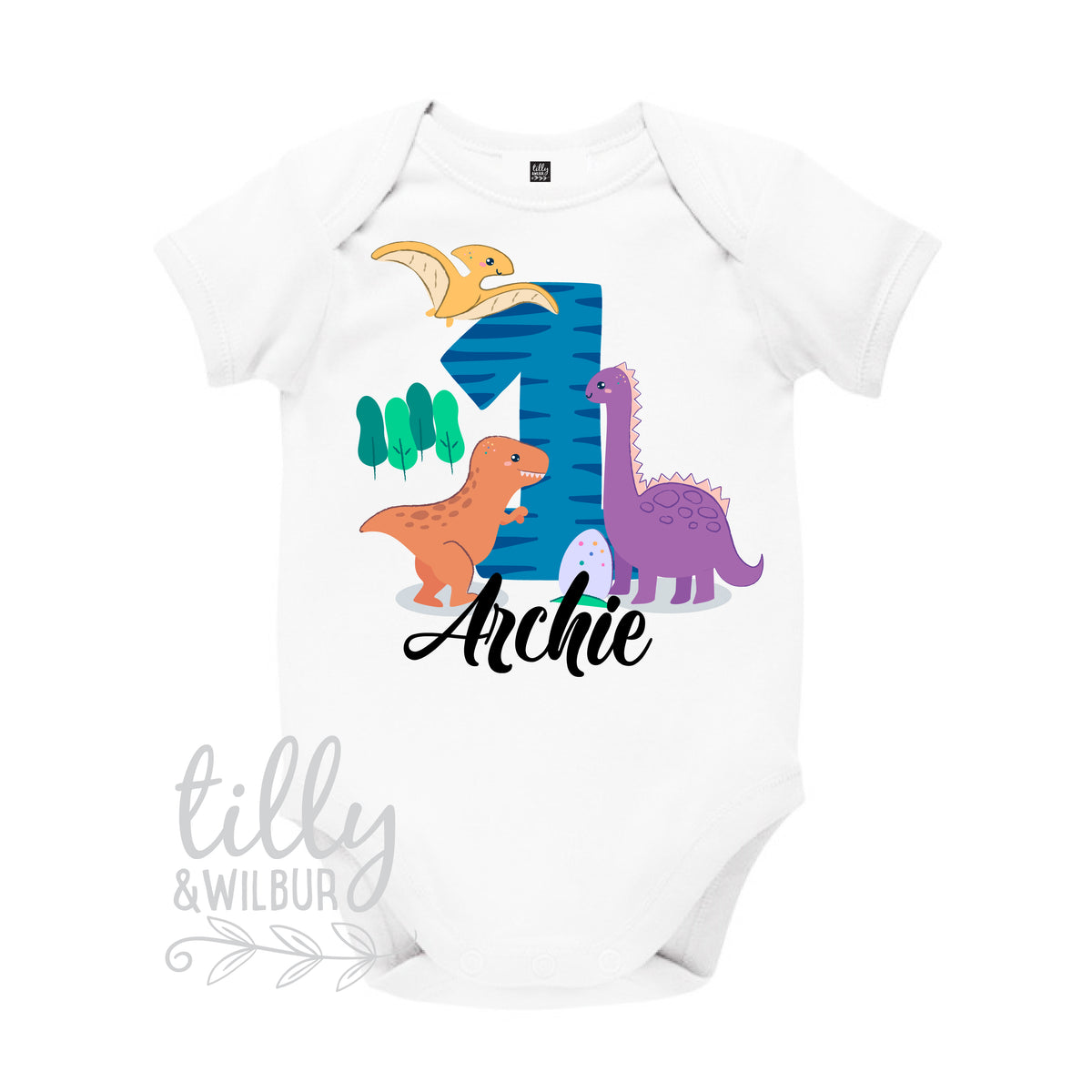 1st Birthday Dinosaur With Custom Name (MORE COLOURS & STYLES)