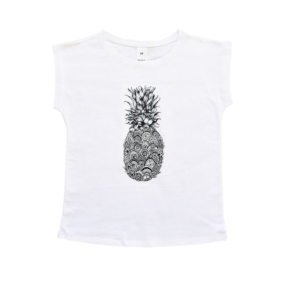 Pineapple T-Shirt, Fruit Tshirt, White Cotton Short Sleeve Tee for Girls, Fruity Theme, Plant Based, Vegetarian, Vegan, G-W-SS-T