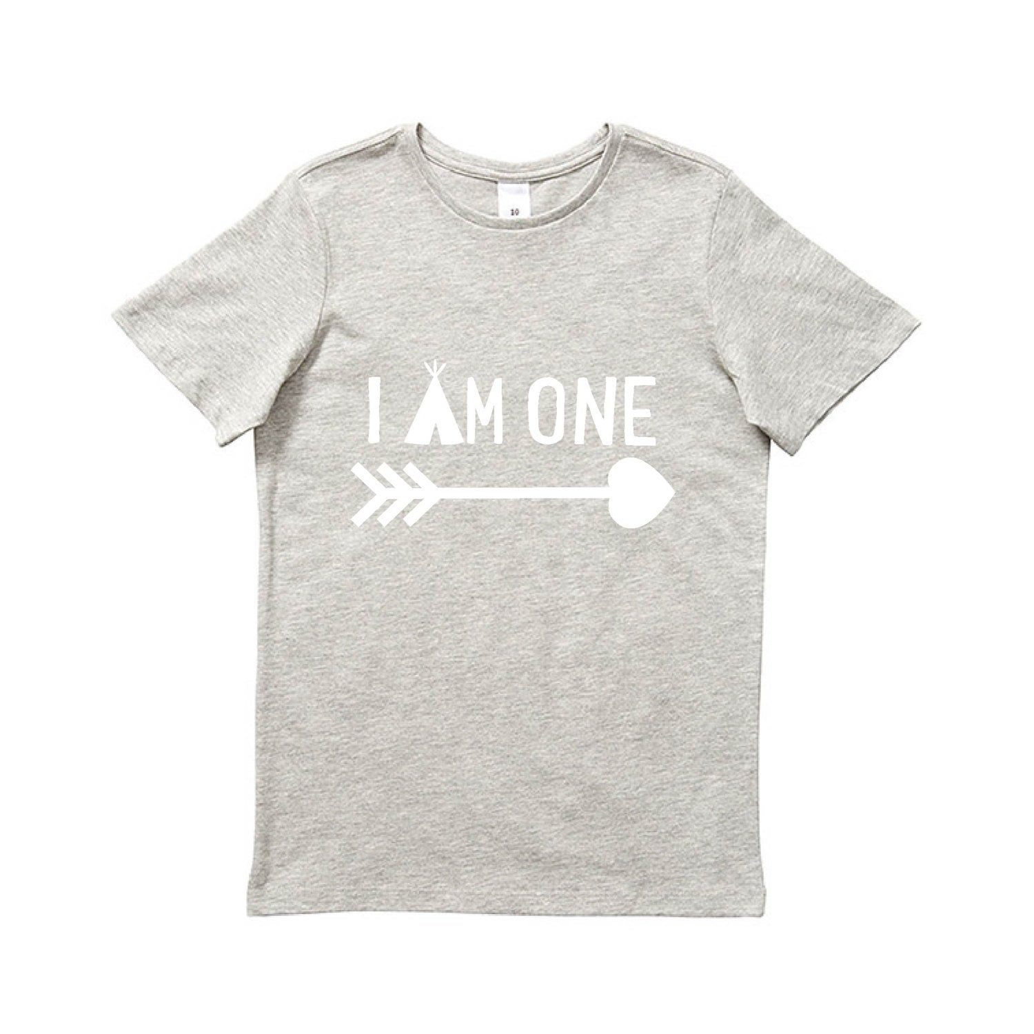I Am One Birthday T-Shirt, 1st Birthday Gift, First Birthday Tee, Boho Design With Arrow, Teepee, Grey Cotton Short Sleeve Shirt, Cake Smash