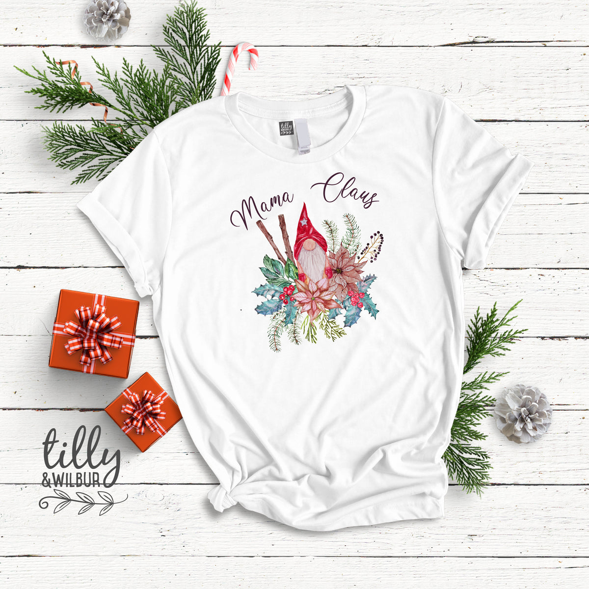 Mama Claus Christmas T-shirt, Mummy Christmas Shirt, Gnome Christmas T-Shirt Gift For Mum, Women's T-Shirt, Christmas Gift For Mum, Mum Gift