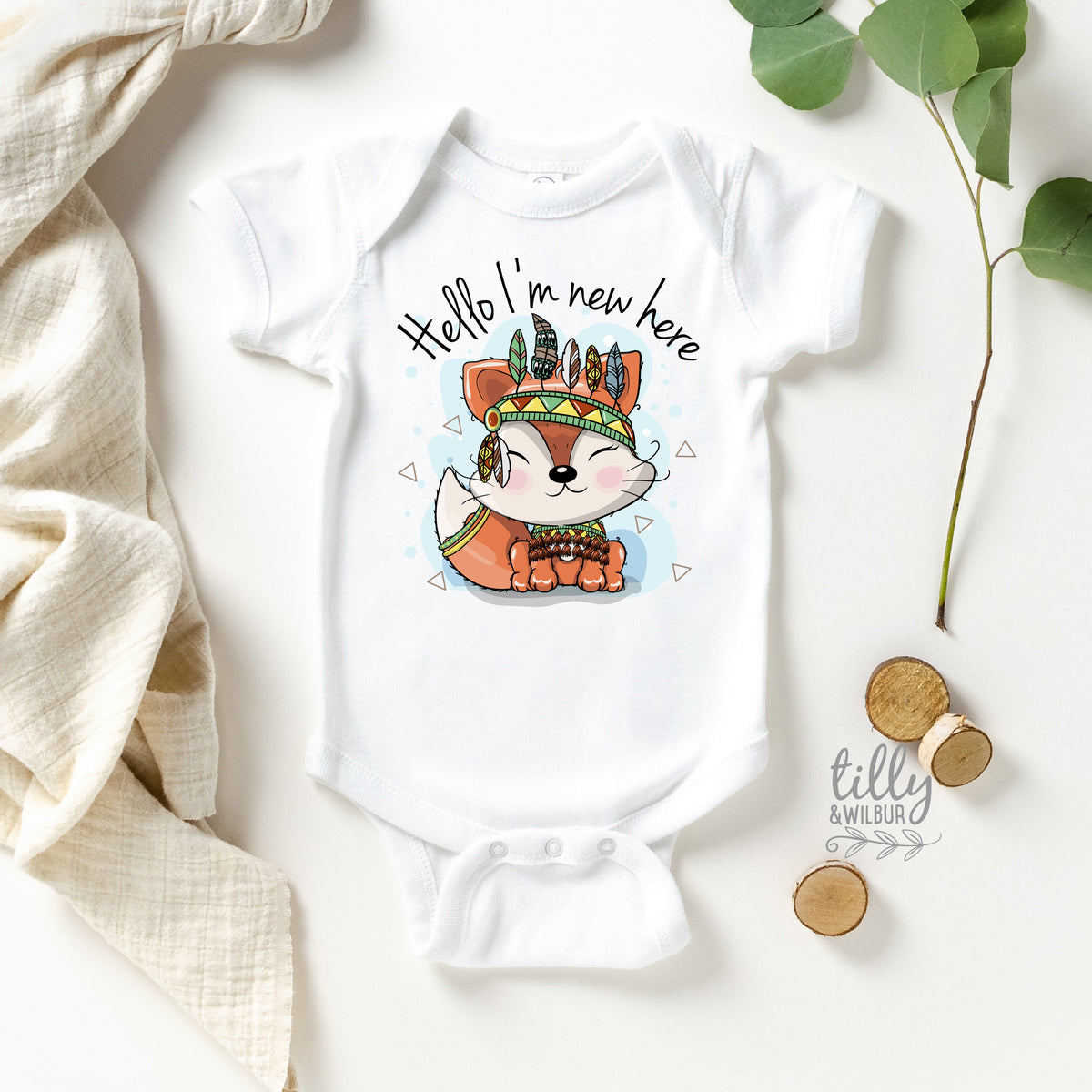 Hello I'm New Here Baby Bodysuit, Newborn Baby Gift, Newborn Baby Boy Gift, New Baby Gift, Coming Home Outfit, Fox Baby Gift, New Baby Girl