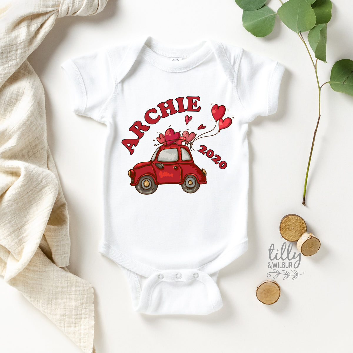 Personalised Valentine's Day Baby Bodysuit, Valentine's Day Unisex Baby Outfit, My 1st Valentine's Day, First Valentine's Day Gift, Love Car