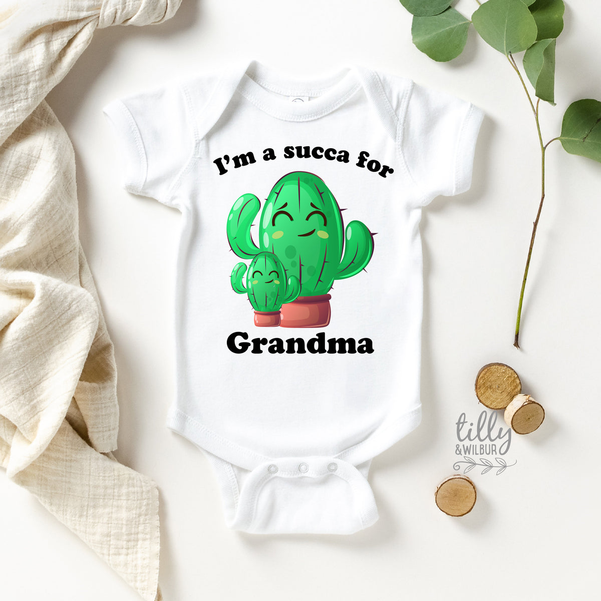 I'm A Sucker For Grandma Baby Bodysuit, Grandma Gift, Grandchild Gift, Succulent Baby, Cactus, I'm A Succa For Grandma, Grandparent Gift