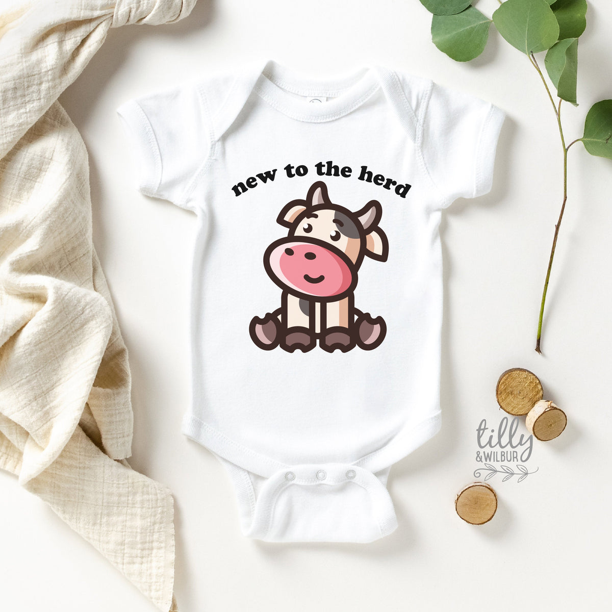 New To The Herd Baby Bodysuit, Pregnancy Announcement, Newborn Gift, Baby Shower Gift, Farmer Baby Gift, Cow Bodysuit, Farm Bodysuit, Bovine