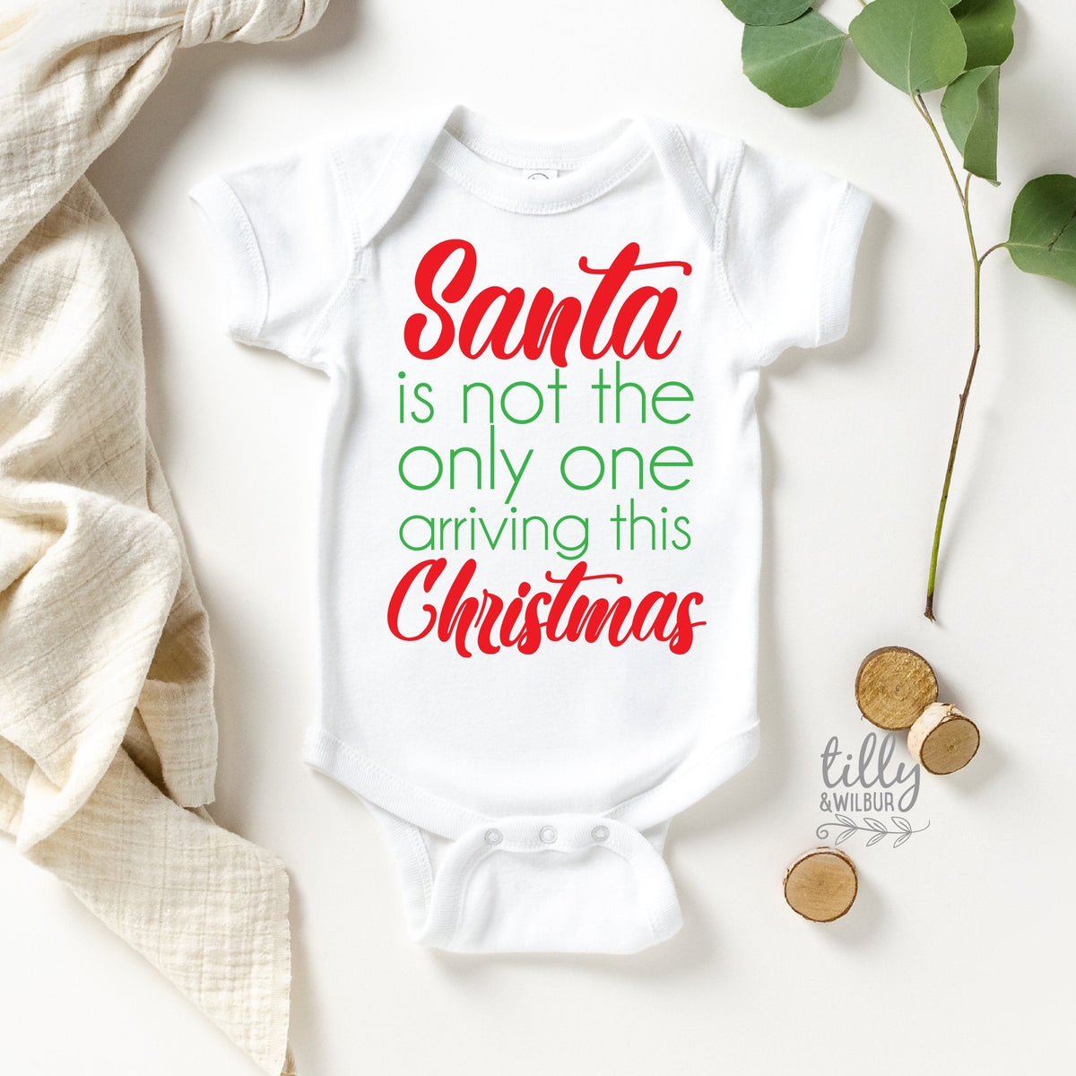 Santa Is Not The Only One Arriving This Christmas Pregnancy Announcement Baby Bodysuit, Santa Isn't The Only One Arriving This Christmas