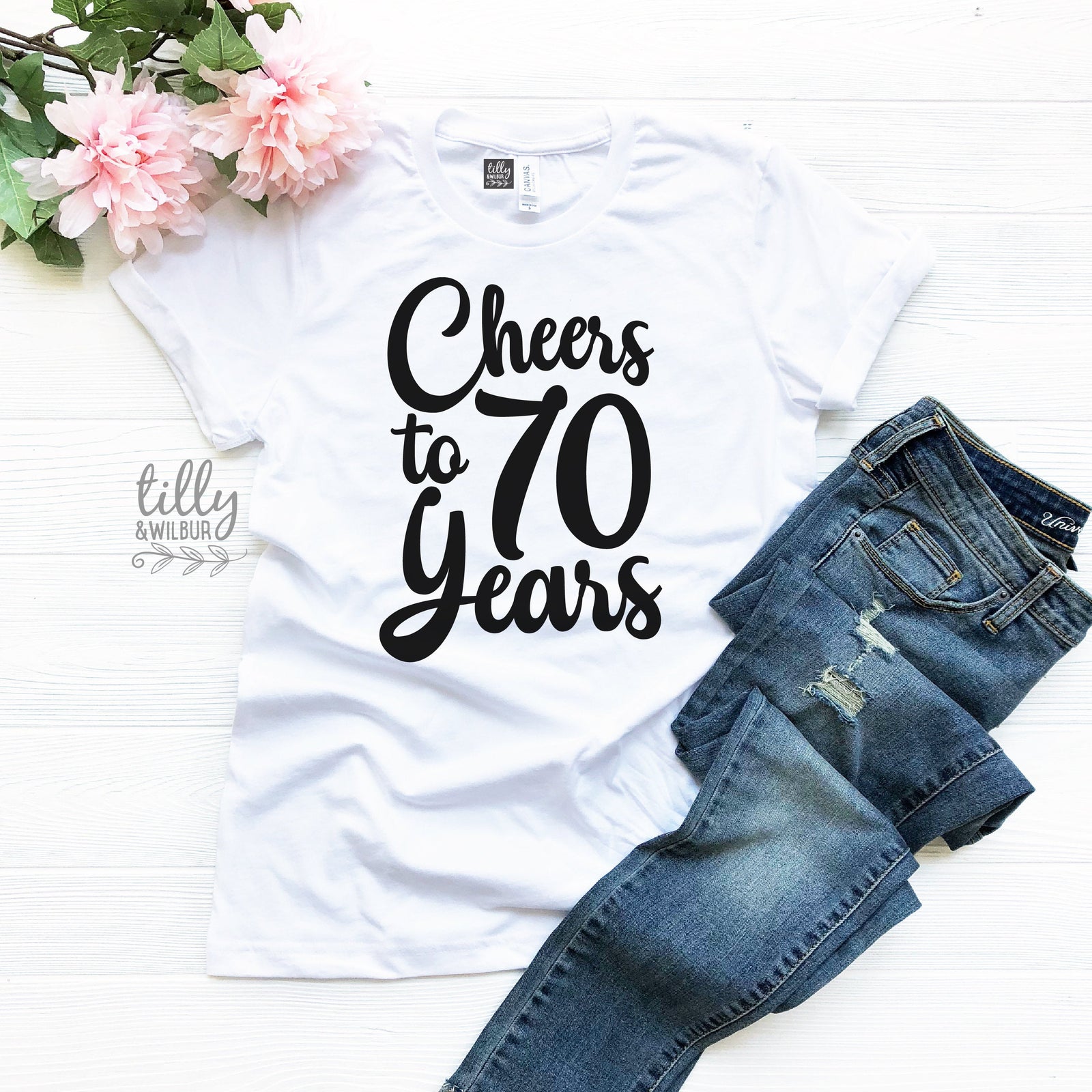 Cheers To 70 Years Birthday T-Shirt, 70th Birthday T-Shirt For Women, Women's Birthday Gift, 70th Gift, Turning Seventy Gift, Her Birthday