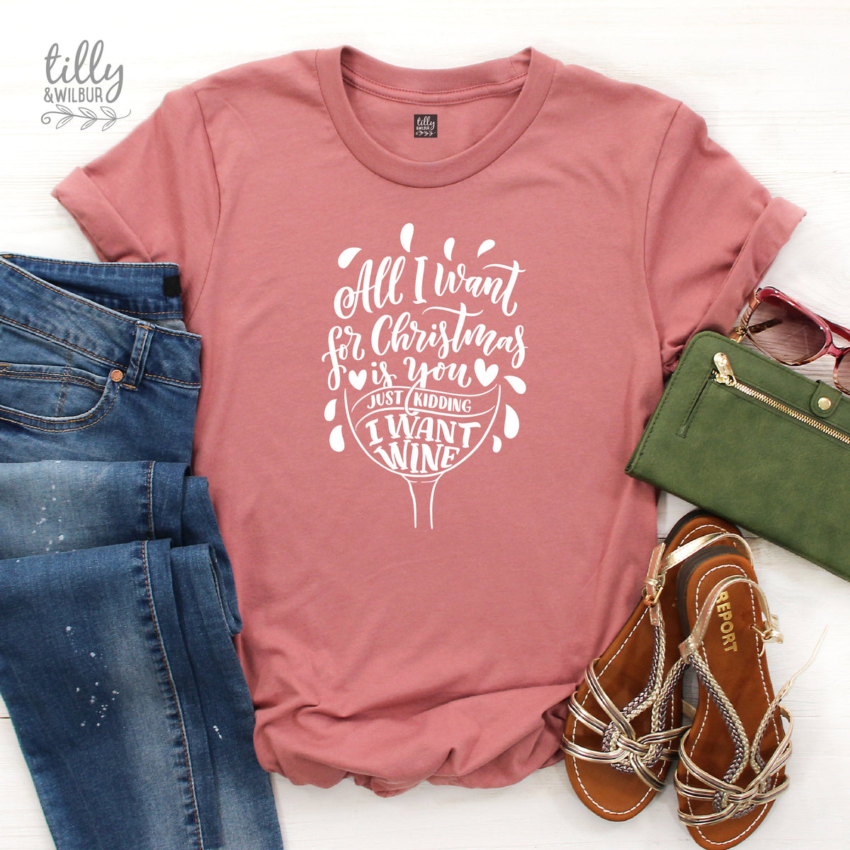 Funny Women's Christmas Gift, Drinking Christmas T-Shirt, All I Want For Christmas Is You Just Kidding I Want Wine T-Shirt, Funny T-Shirt