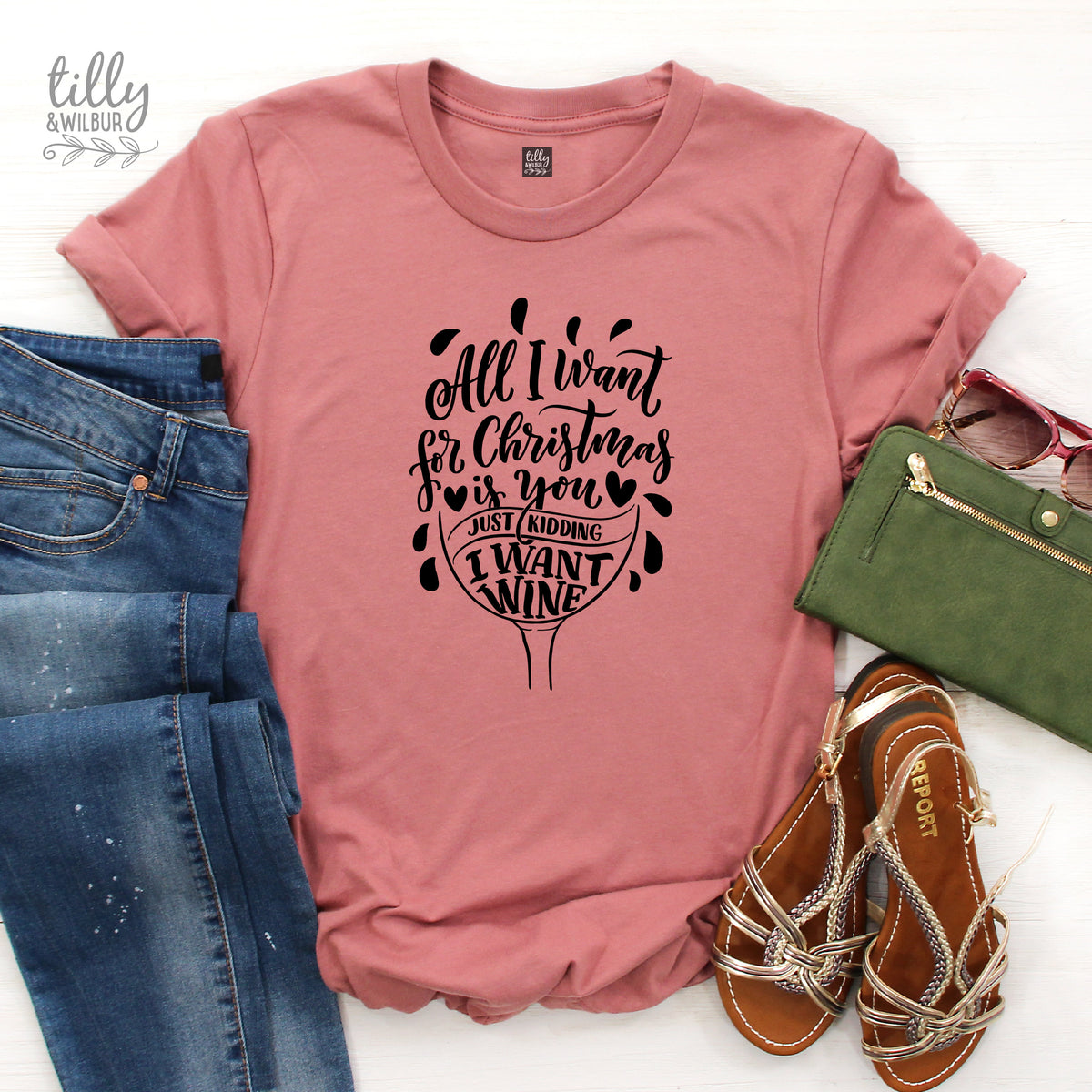 Funny Women's Christmas Gift, Drinking Christmas T-Shirt, All I Want For Christmas Is You Just Kidding I Want Wine T-Shirt, Funny T-Shirt