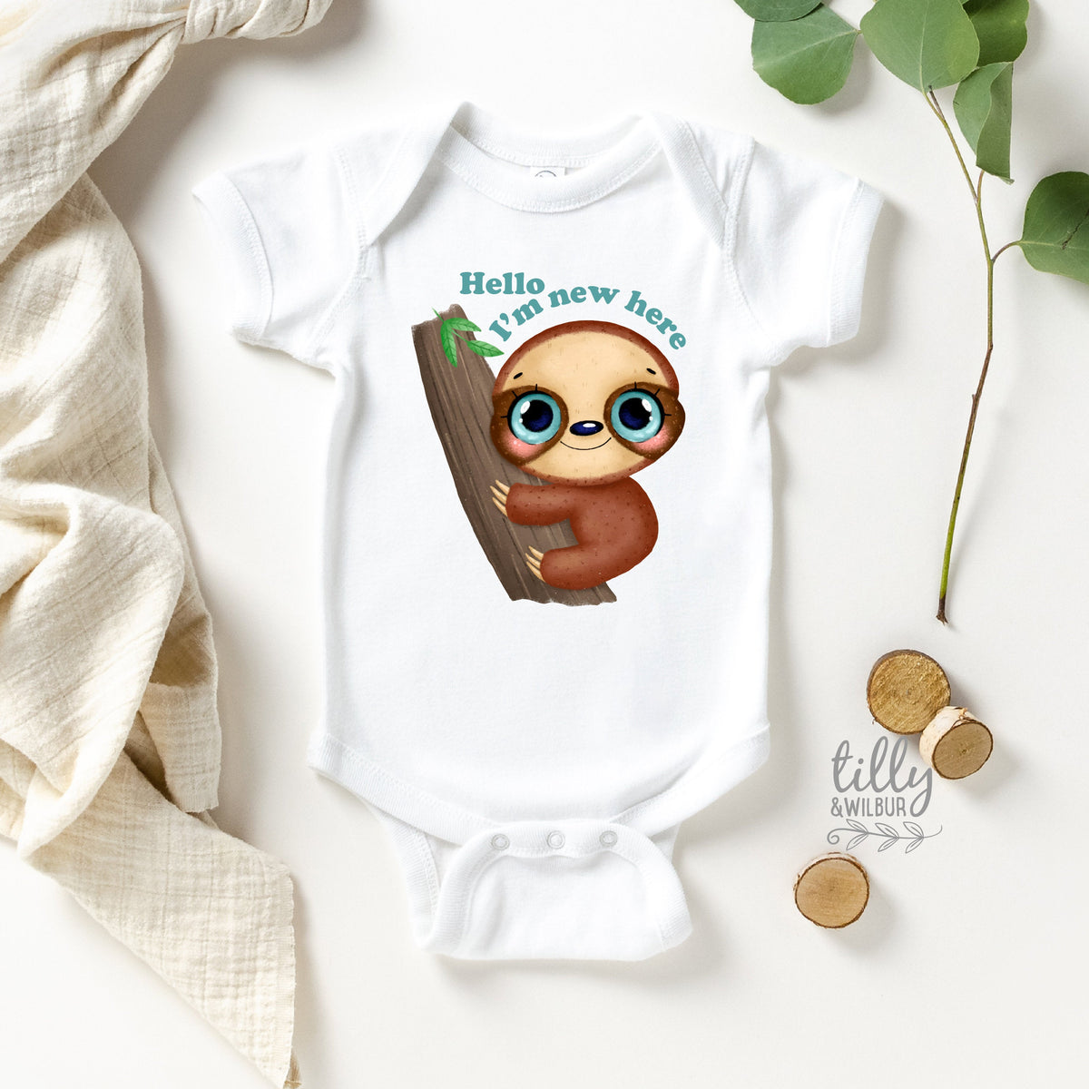 Hello I'm New Here Baby Bodysuit, Newborn Baby Boy Gift, Baby Sloth Newborn Gift, Hello I'm New Here Sloth, New Baby Gift, Baby Shower Gift