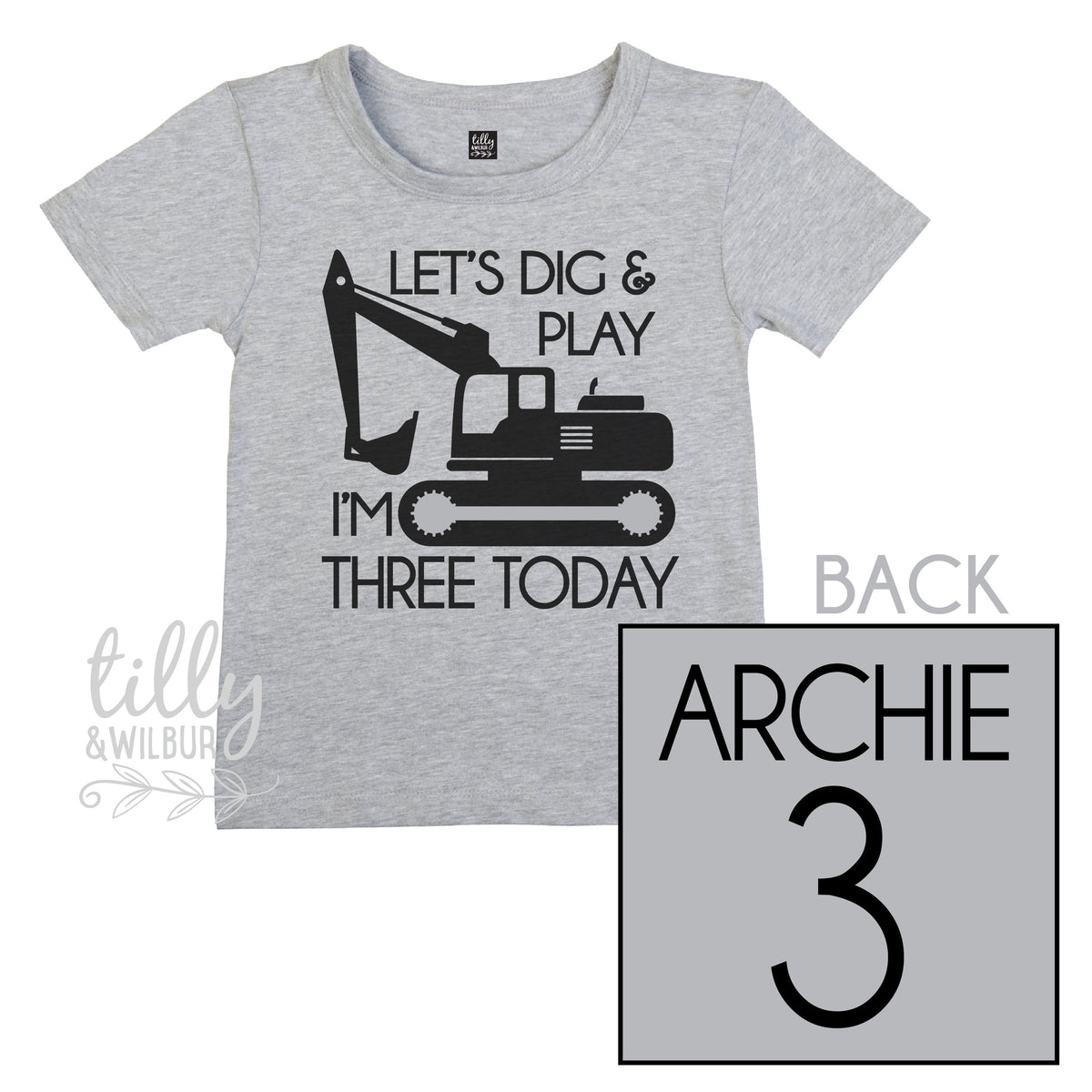 Let's Dig And Play I'm Three Today Birthday T-Shirt, Three Boys Birthday Shirt, Personalised Boys Birthday Outfit, 3rd Birthday, 3 Birthday
